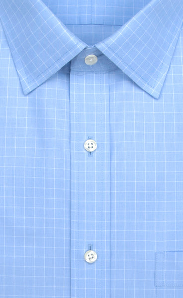 Slim Fit Blue Check Spread Collar Non Iron Mens Dress Shirt Wilkes And Riley 7734