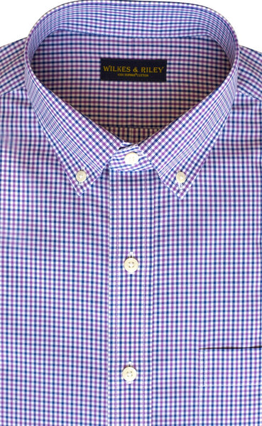 Classic Fit Purple / Blue Tattersall check Button-Down Collar Supima®  Non-Iron Cotton Broadcloth Sport Shirt (B/T)