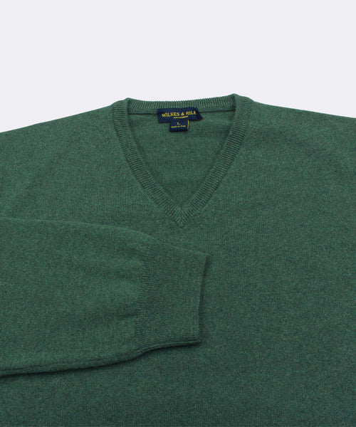 100% Cashmere Sweater w/ Loro Piana Yarn - Forest Green V-Neck