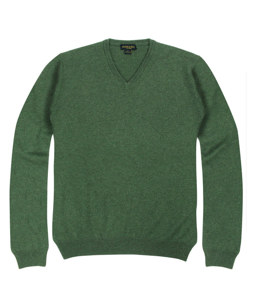 100% Cashmere Sweater with Loro Piana Yarn in Forest Green V