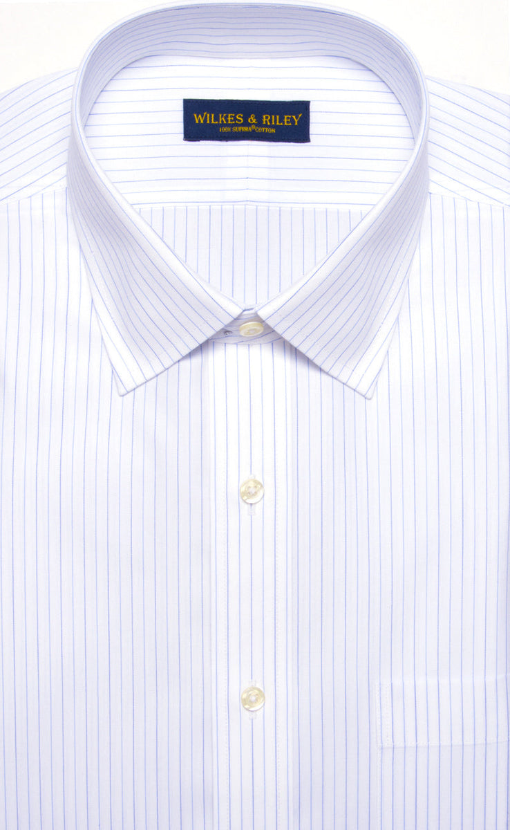 Tailored Fit Sky / navy Alternating Stripe Spread Collar Non-Iron broadcloth Dress Shirt