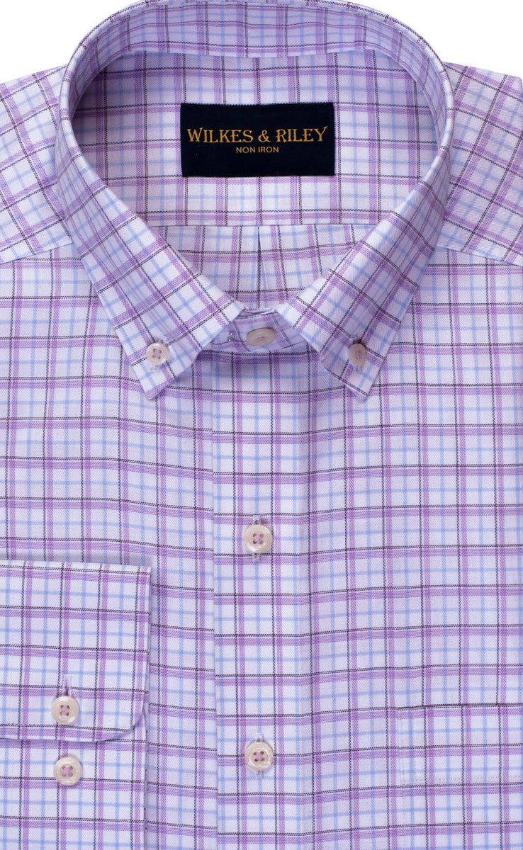 Classic Fit Sky / Lavender Twill Check Button-Down Collar Non-Iron Sport Shirt