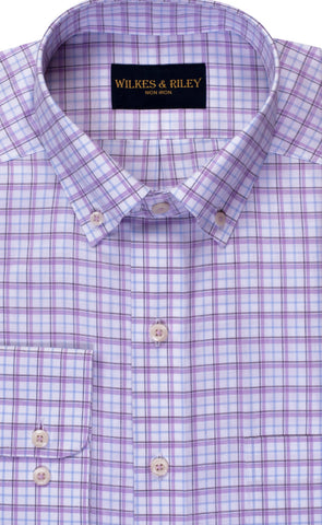 Tailored Fit Sky / Lavender Twill Check Button-Down Collar Non-Iron Sport Shirt