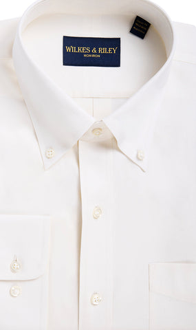 Tailored Fit Ecru Button Down Non-Iron Pinpoint Oxford Dress Shirt