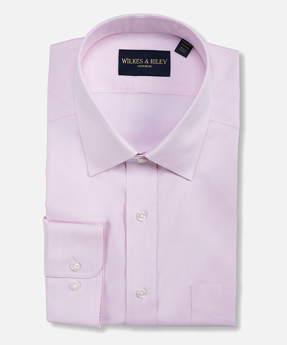 Tailored Fit Pink Spread Collar Non-Iron Pinpoint Oxford Dress Shirt