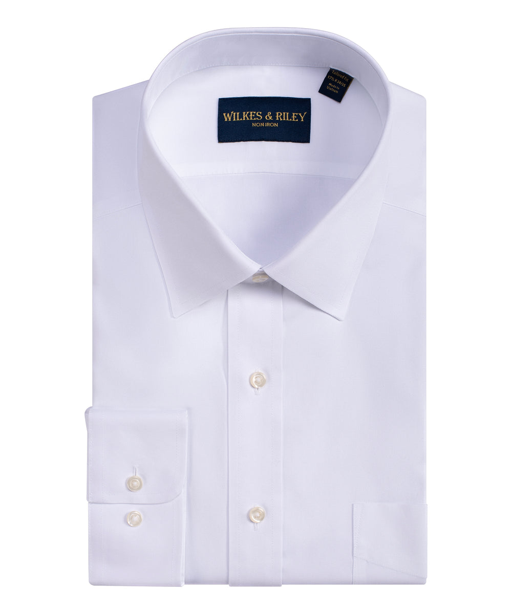 Classic Fit White Spread Collar Supima® Cotton Non-Iron Pinpoint Oxford Dress Shirt