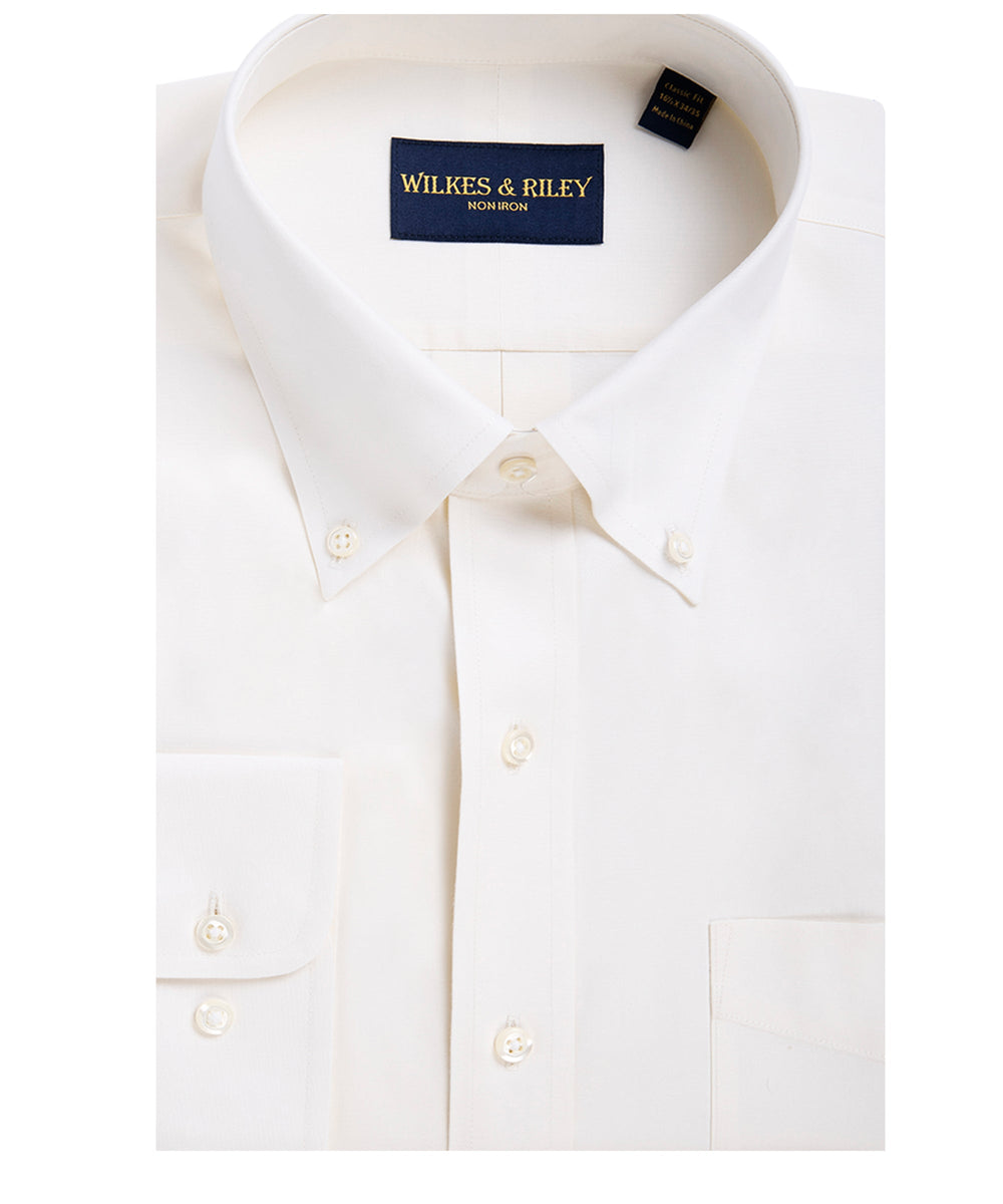 Classic Fit Ecru Button Down Non-Iron Pinpoint Oxford Dress Shirt