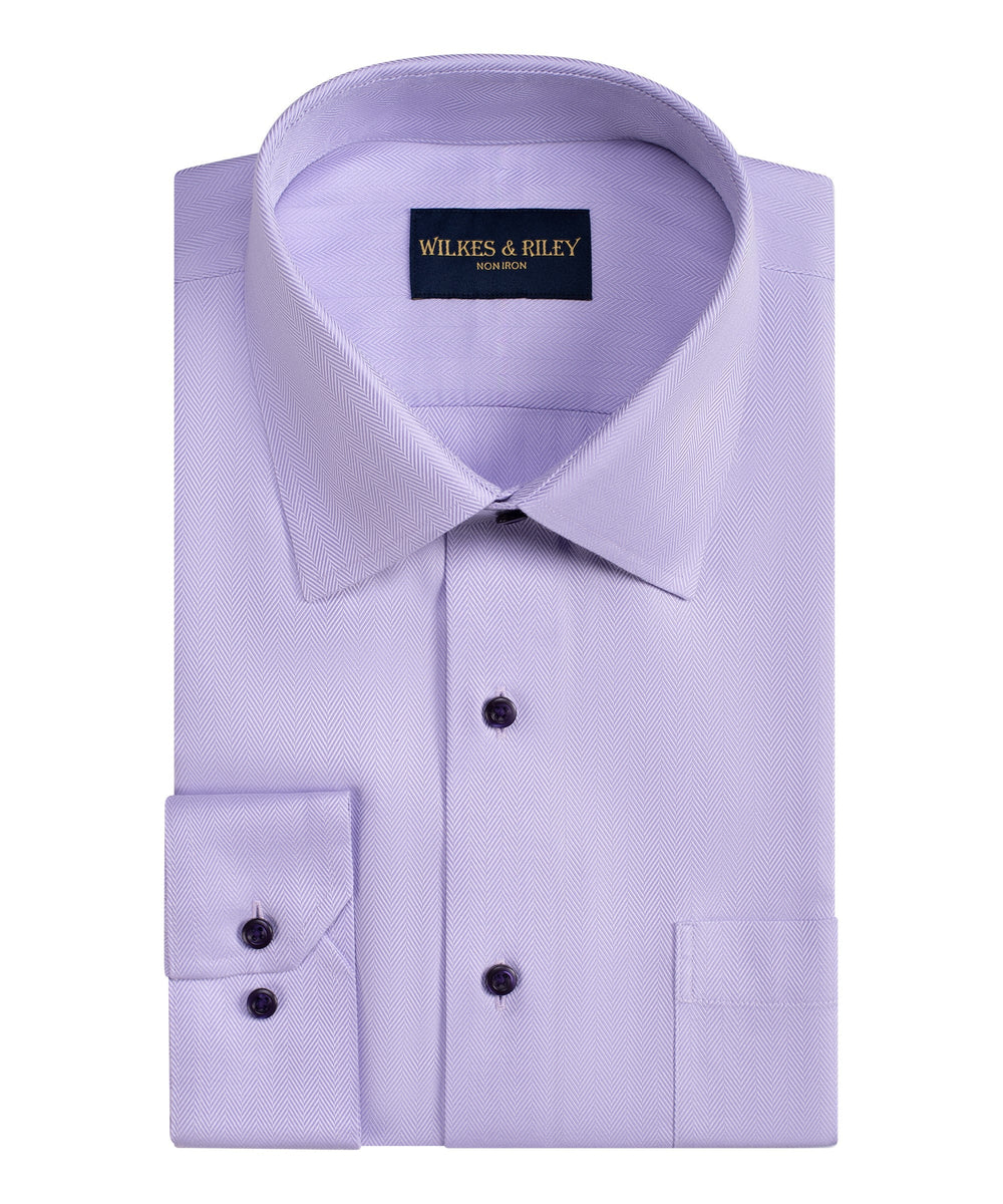 Tailored Fit Lavender Spread Collar Non-Iron Herringbone Dress Shirt