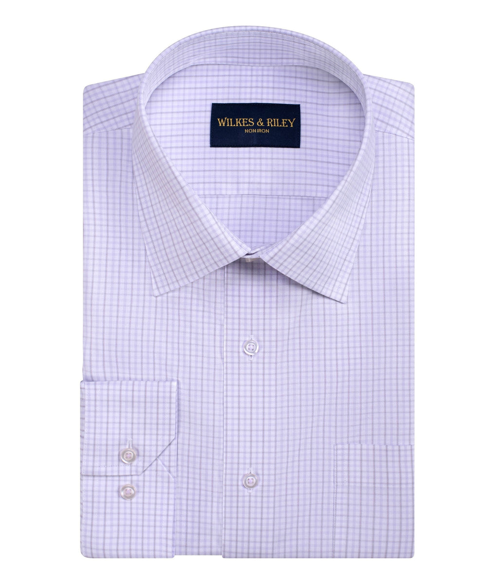 Classic Fit Lavender / Grey Check Spread Collar Non-Iron Dress Shirt