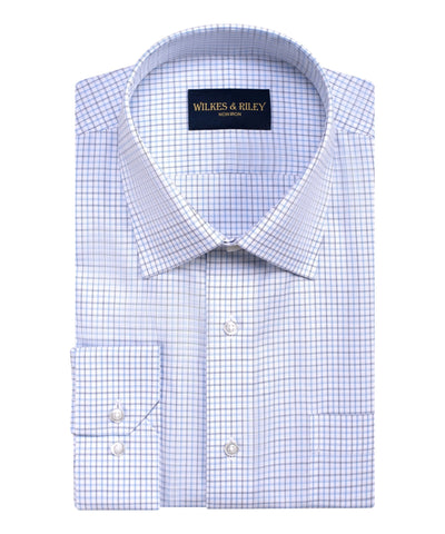 Tailored Fit Sky / Navy Graph Spread Collar  Non-Iron Broadcloth Dress Shirt