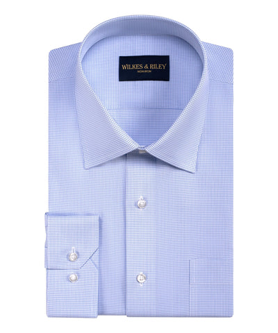 Tailored Fit Sky Mini-check Spread Collar  Non-Iron Broadcloth Dress Shirt