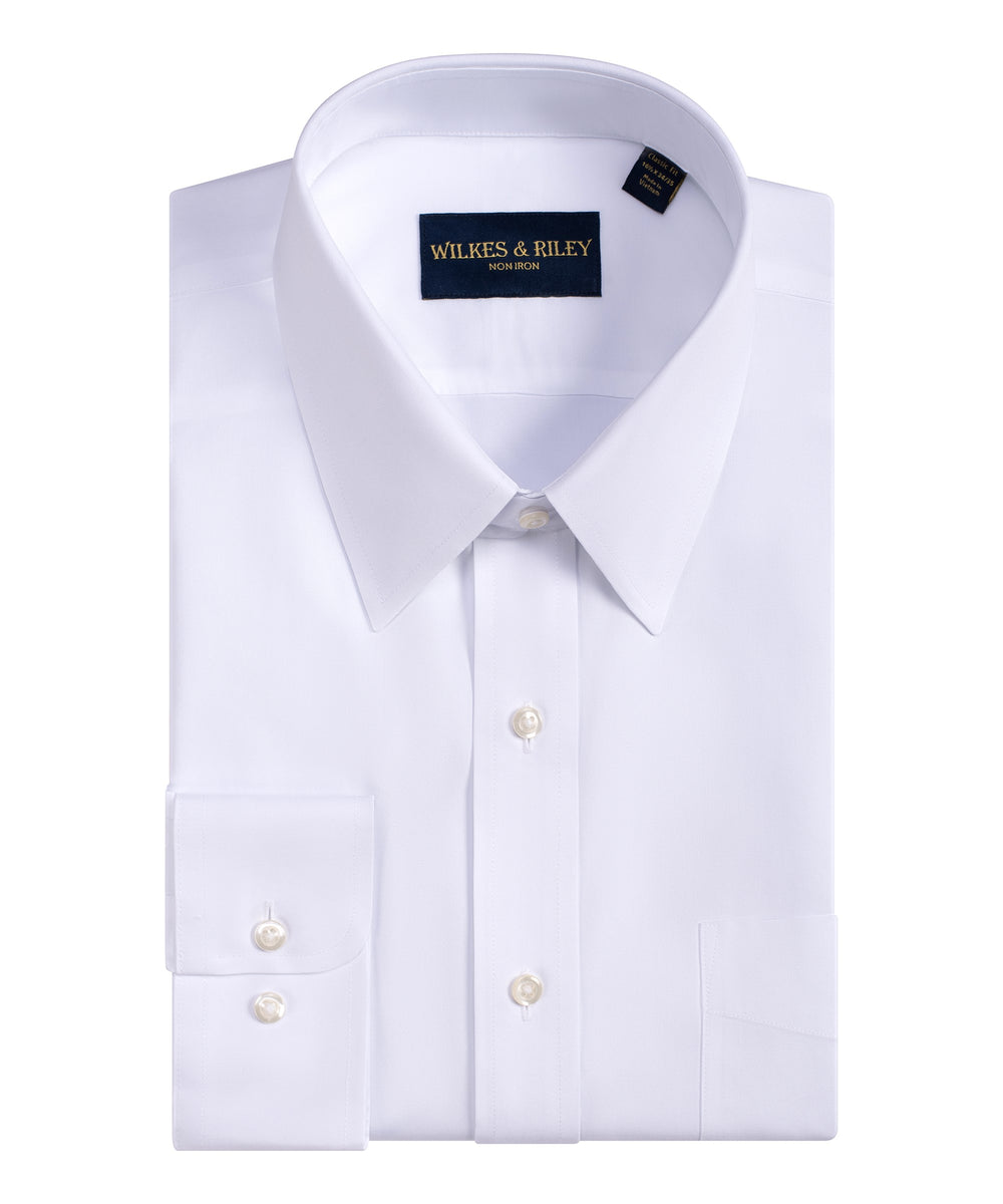 Classic Fit White Point Collar Supima® Cotton Non-Iron Pinpoint Oxford Dress Shirt