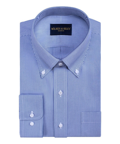 Classic Fit Blue Fine Line Button-Down Collar Non-Iron Pinpoint Oxford Dress Shirt