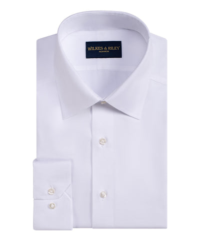 Tailored Fit White Spread Collar Non-Iron Queens Oxford Dress Shirt