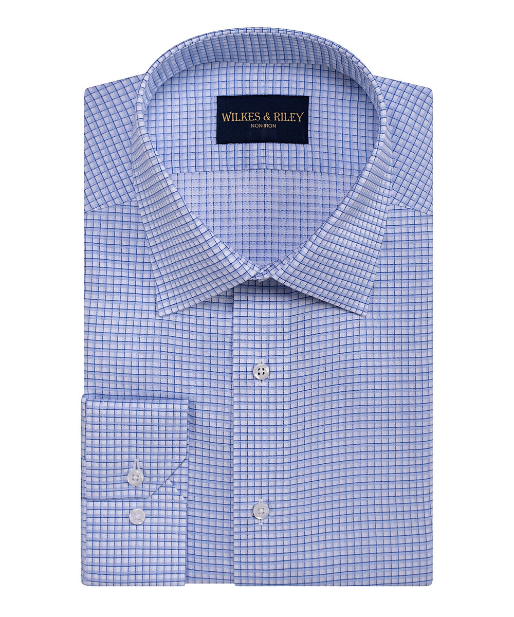 Classic Fit Blue Twill Graph Check Spread Collar Non-Iron Dress Shirt