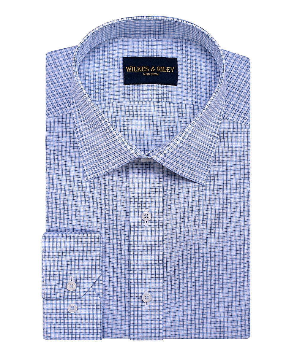 Tailored Fit Sky Oxford Check Spread Collar Non-Iron Dress Shirt