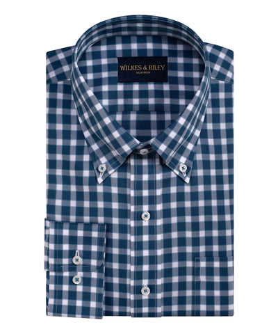 Tailored Fit Teal Herringbone Check Button-Down Collar Non-Iron Sport Shirt