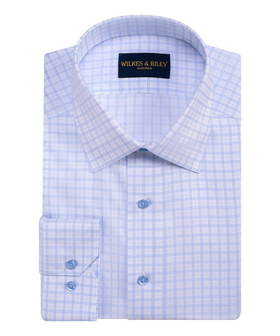 Tailored Fit Sky Framed Check Spread Collar Non-Iron Dress Shirt