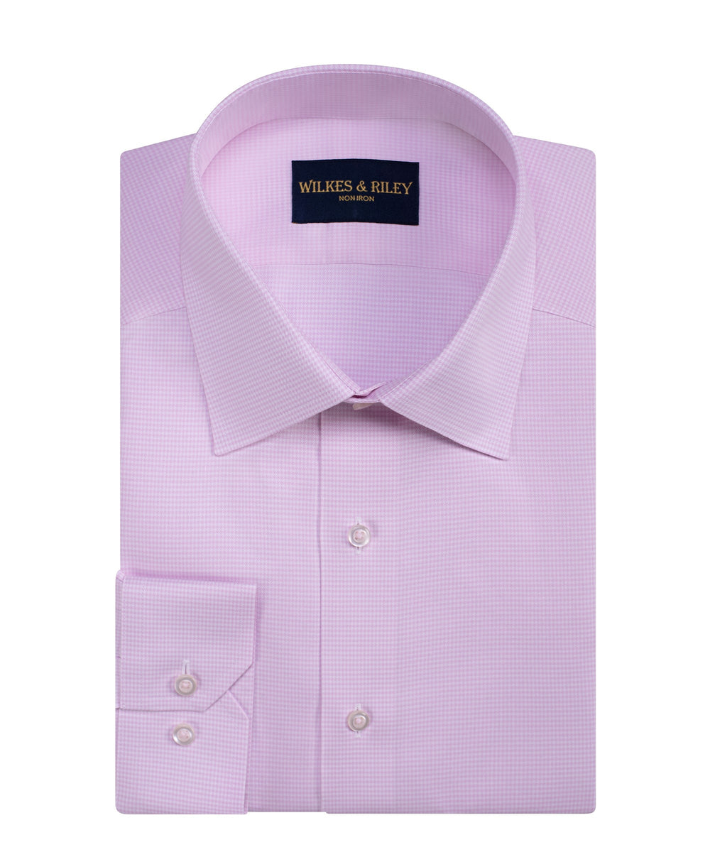 Classic Fit Pink Houndstooth Spread Collar Supima® Cotton Non-Iron Twill Dress Shirt