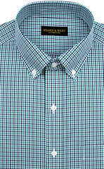 Tailored Fit Green / Navy Tattersall check Button-Down Collar Supima® Non-Iron Cotton Broadcloth Sport Shirt