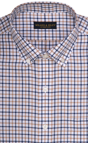 Tailored Fit Tan / Navy Twill Check Button-Down Collar Non-Iron Sport Shirt