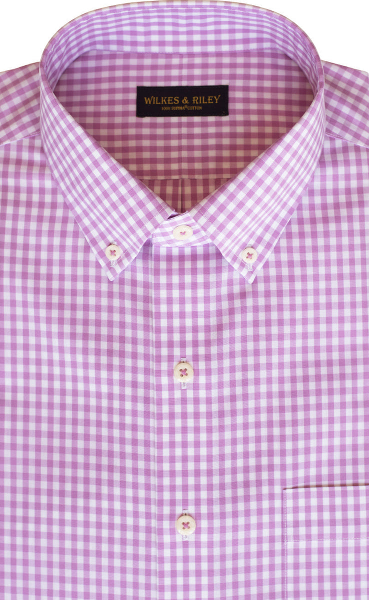 Classic Fit Pink Gingam Button-Down Collar Supima® Non-Iron Cotton Broadcloth Sport Shirt