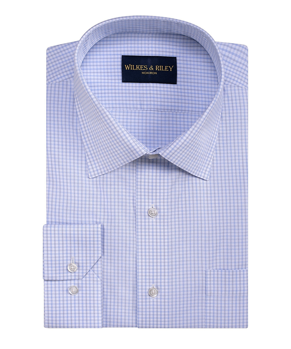 Tailored Fit Sky / Grey Dobby Twill Check Spread Collar Non-Iron Dress Shirt