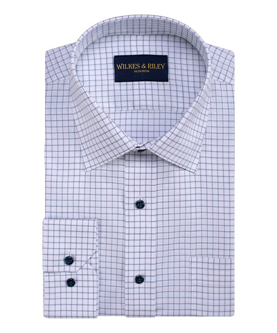 Tailored Fit Teal Twill Triple Check Spread Collar Non-Iron Dress Shirt