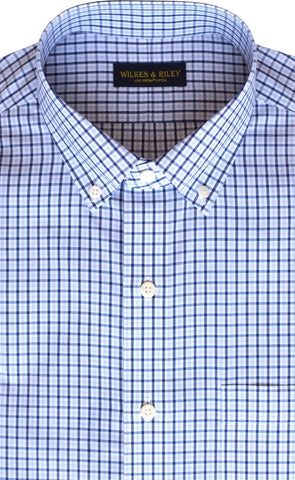 Tailored Fit Sky / Navy Tattersall check Button-Down Collar Supima® Non-Iron Cotton Broadcloth Sport Shirt