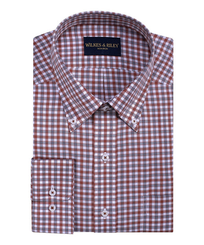 Tailored Fit Rust/Grey Twill Check Button-Down Collar Non-Iron Sport Shirt