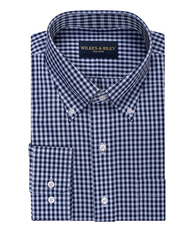 Tailored Fit Sky Navy large Gingham Button-Down Collar Supima® Non-Iron Cotton Broadcloth Sport Shirt