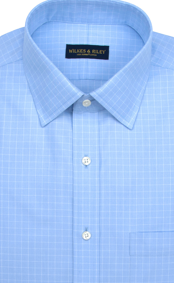 Slim Fit Blue Check Spread Collar Non-Iron Men's Dress Shirt – Wilkes &  Riley
