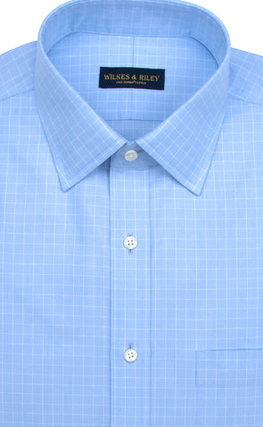 Slim Fit Blue Check Spread Collar Supima® Cotton Non-Iron Pinpoint Oxford Dress Shirt
