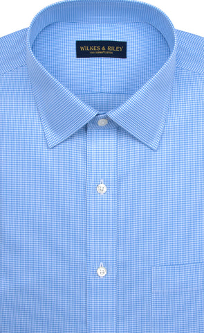 Tailored Fit Blue Houndstooth Spread Collar Supima® Cotton Non-Iron Twill Dress Shirt
