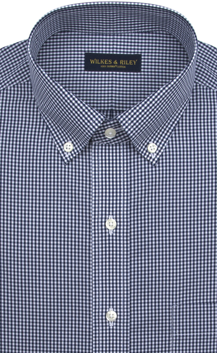 Classic fit Non Iron Navy Gingham Button-Down Collar Men's Sports Shirt ...