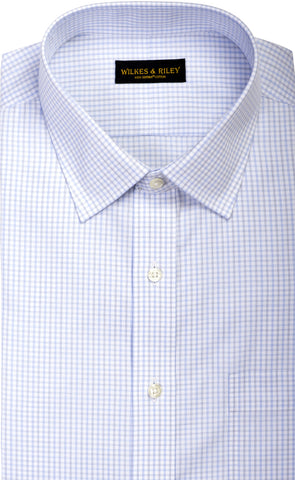 Tailored Fit Light Sky / Grey  Twill Check Spread Collar Supima® Cotton Non-Iron Dress Shirt