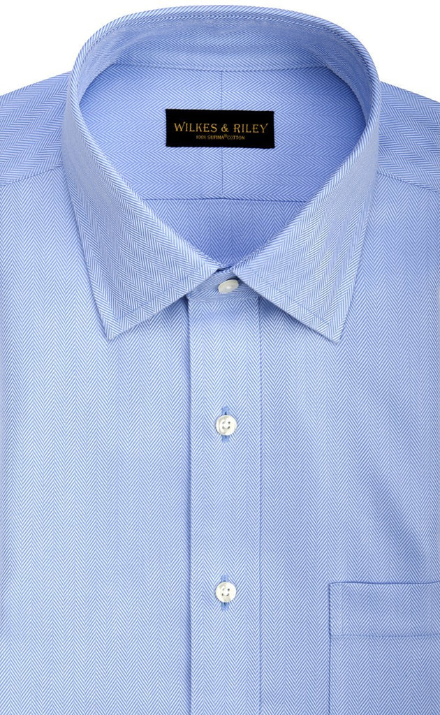 Tailored fit Blue Herringbone Spread Collar Supima® Cotton Non-Iron Dress  Shirt