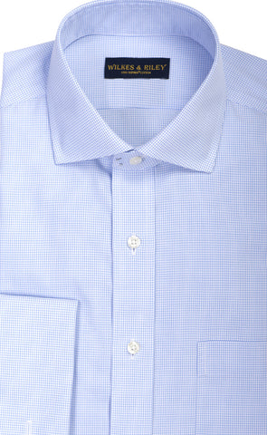 Classic Fit Non Iron Blue Micro Check English Spread Collar French Cuff Supima® Cotton Dress Shirt