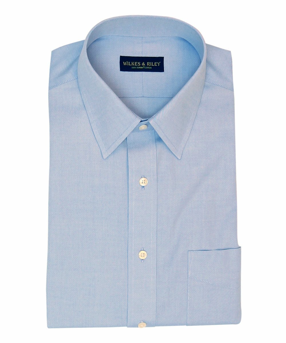 Wilkes & Riley Classic Fit Blue Solid Point Collar Supima® Cotton Non-Iron Pinpoint Oxford Dress Shirt