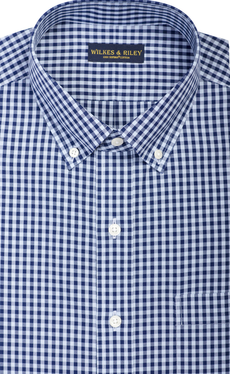 Non Iron Sky & Navy Large Gingham Check Button Down Collar Sport Shirt –  Wilkes & Riley